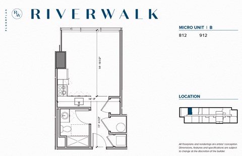 Floor plan for studio, 1 bath, 398 sqft